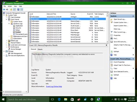 windows memory diagnostic how to see results